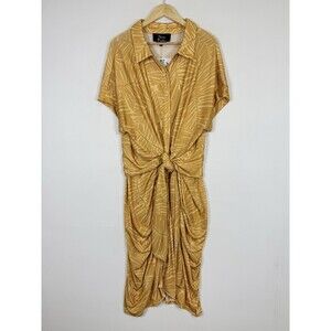 Nina Parker Golden Palm Tie Front Ruched Shirt Dress Women's Size 3X NEW NWT‎